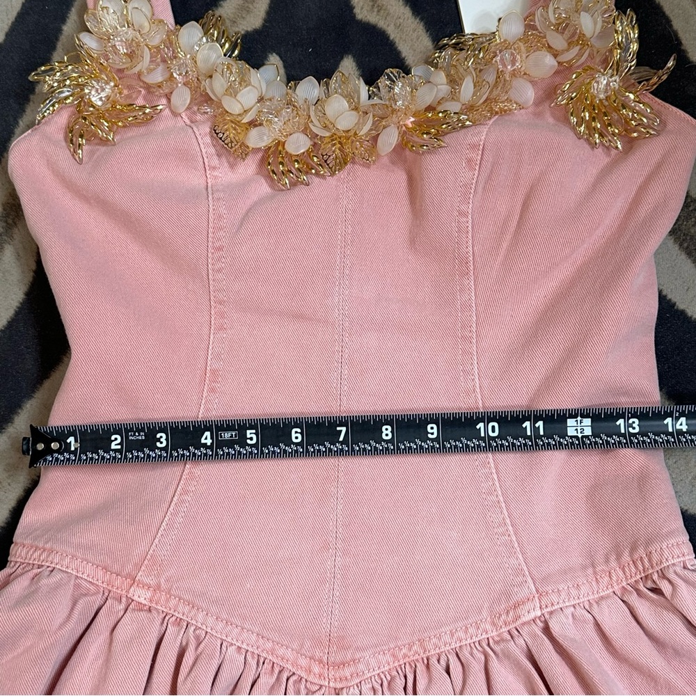 PatBO Pink Denim Mini Dress with Floral Accents🌸 - Picture 11 of 17